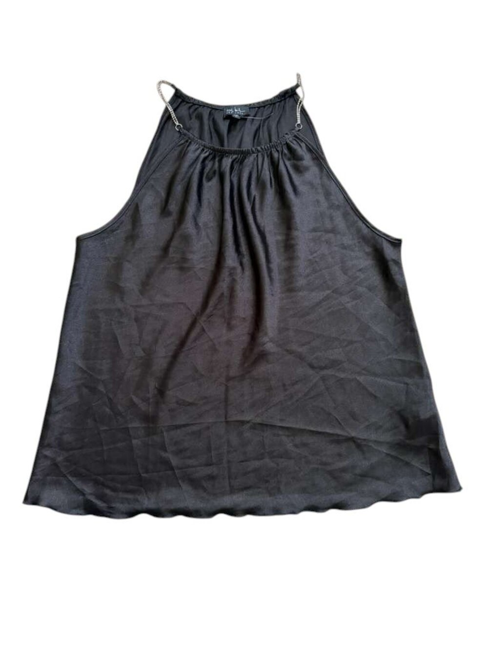 Nicole Miller Womens L Black Satin Blouse Chain Strap Sleeveless Top NWOT.